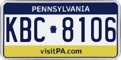 PA license plate KBC8106