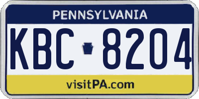 PA license plate KBC8204