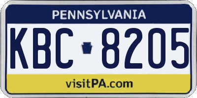 PA license plate KBC8205