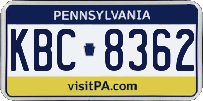 PA license plate KBC8362
