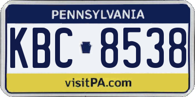 PA license plate KBC8538
