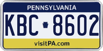 PA license plate KBC8602