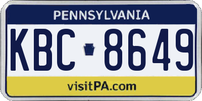 PA license plate KBC8649