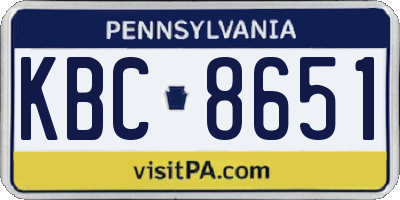 PA license plate KBC8651