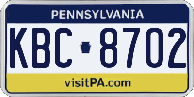 PA license plate KBC8702