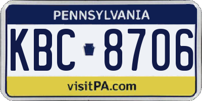 PA license plate KBC8706