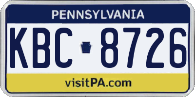 PA license plate KBC8726