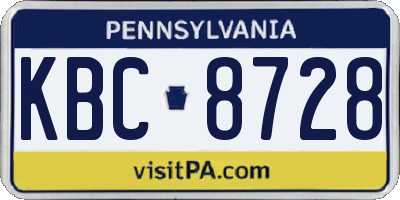 PA license plate KBC8728