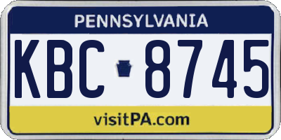 PA license plate KBC8745