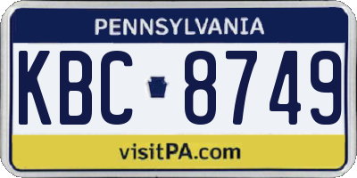 PA license plate KBC8749
