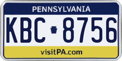 PA license plate KBC8756