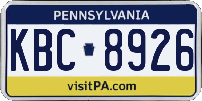 PA license plate KBC8926