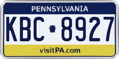 PA license plate KBC8927