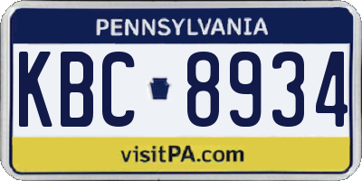 PA license plate KBC8934