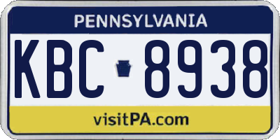 PA license plate KBC8938