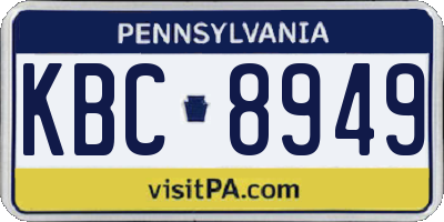 PA license plate KBC8949