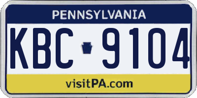 PA license plate KBC9104