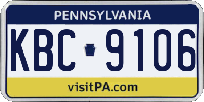 PA license plate KBC9106