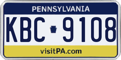 PA license plate KBC9108
