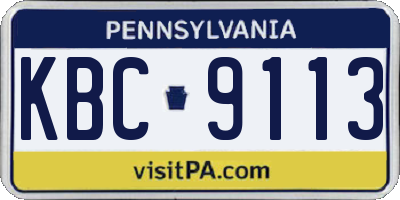 PA license plate KBC9113