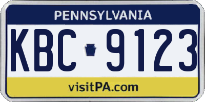 PA license plate KBC9123