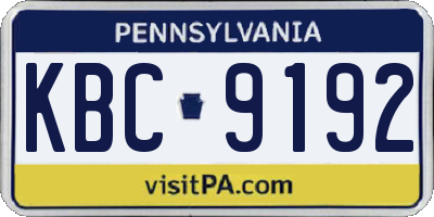 PA license plate KBC9192