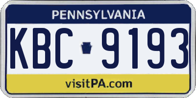PA license plate KBC9193