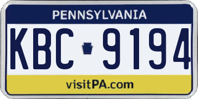 PA license plate KBC9194