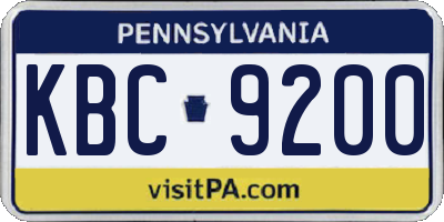 PA license plate KBC9200