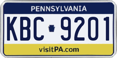 PA license plate KBC9201