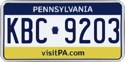 PA license plate KBC9203