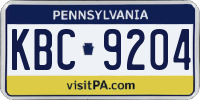 PA license plate KBC9204