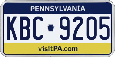 PA license plate KBC9205