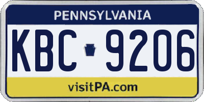 PA license plate KBC9206