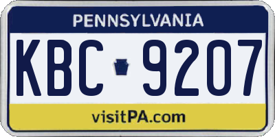 PA license plate KBC9207