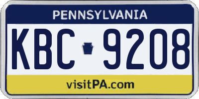 PA license plate KBC9208