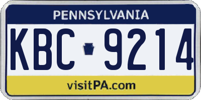 PA license plate KBC9214