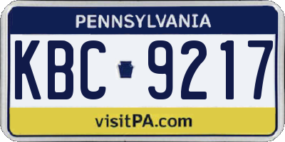 PA license plate KBC9217
