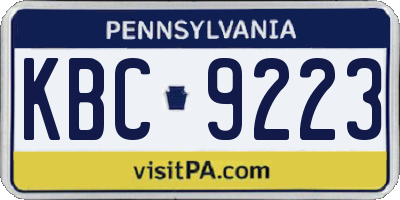 PA license plate KBC9223