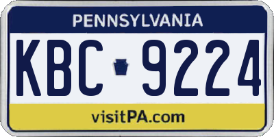 PA license plate KBC9224