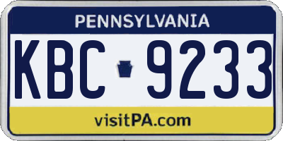PA license plate KBC9233