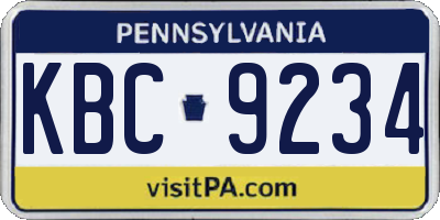 PA license plate KBC9234