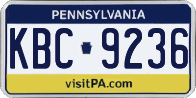 PA license plate KBC9236