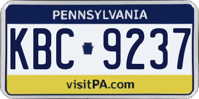 PA license plate KBC9237
