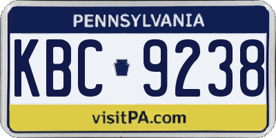 PA license plate KBC9238