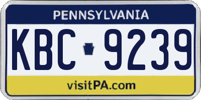 PA license plate KBC9239
