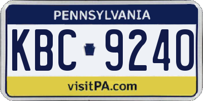 PA license plate KBC9240