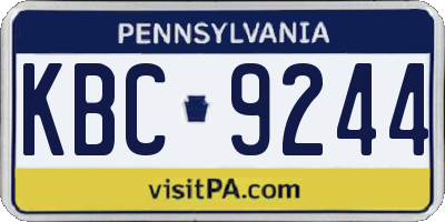 PA license plate KBC9244