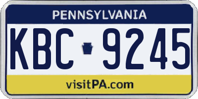 PA license plate KBC9245