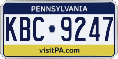 PA license plate KBC9247